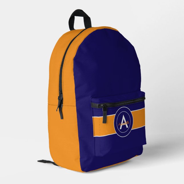 Orange and Blue Monogram Personalised Printed Backpack (Back Corner Left)