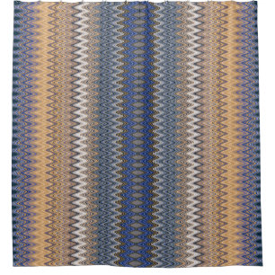 Orange and Blue Multi Colour Wavy Pattern Shower Curtain