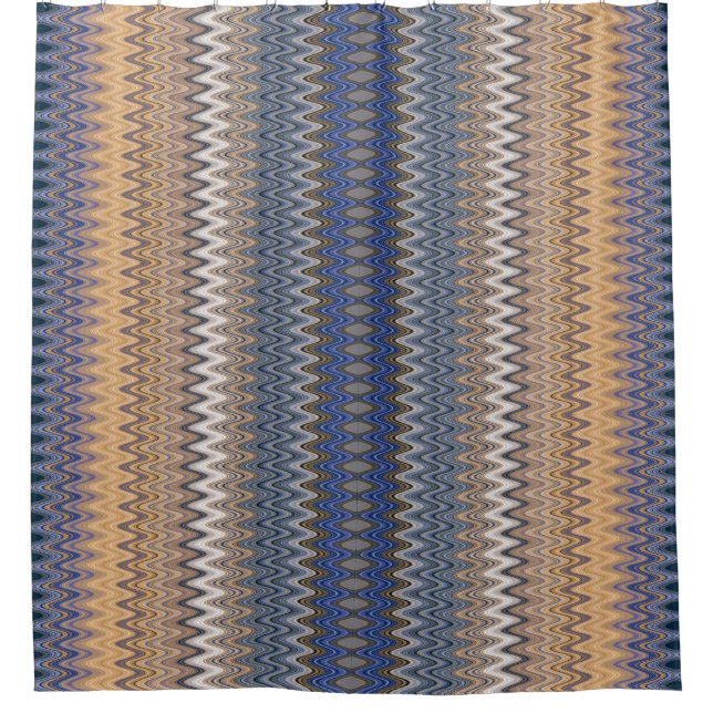 Orange and Blue Multi Colour Wavy Pattern Shower Curtain (Front)