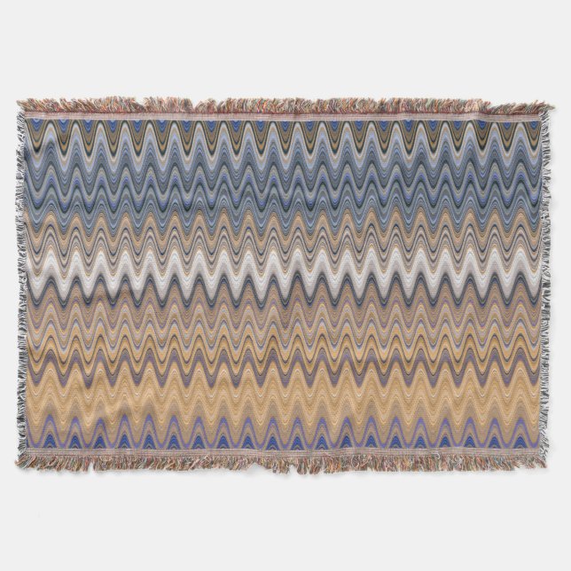 Orange and Blue Multi Colour Wavy Pattern Throw Blanket (Front)