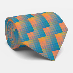 Orange and Blue Multicolored Pattern Tie