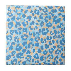 Orange And Blue Painted Leopard      Tile