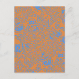 Orange and Blue Persian Star Mandala Pattern Postcard