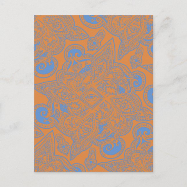 Orange and Blue Persian Star Mandala Pattern Postcard (Front)