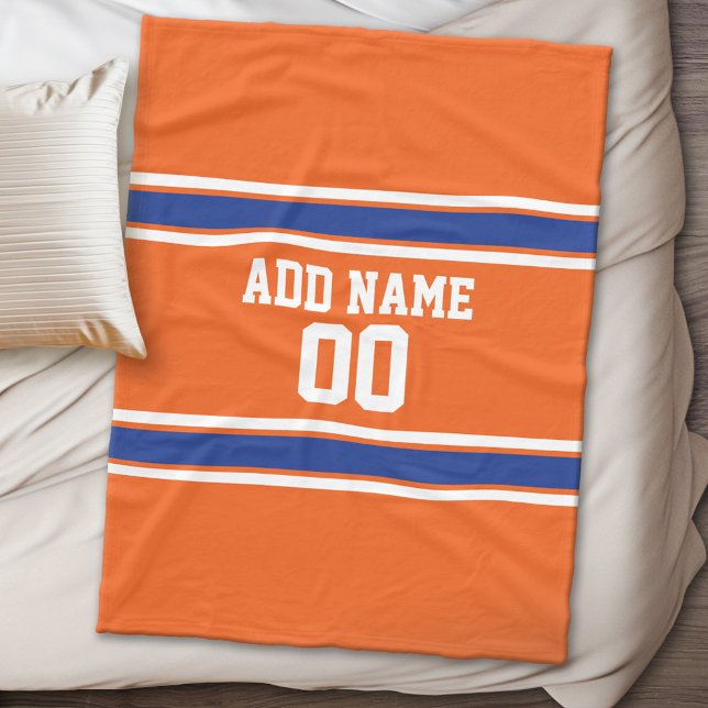 Orange and Blue Personalised Sports Jersey Fleece Blanket (Personalized fleece blanket - Sports Theme)