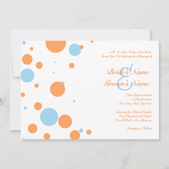 Orange and Blue Polka Dot Wedding Invitation (Front)