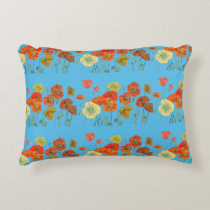 Orange and Blue Poppies Decor Cushion