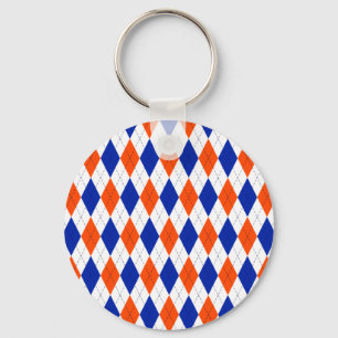 Orange and Blue Preppy Diamond Argyle Pattern Key Ring