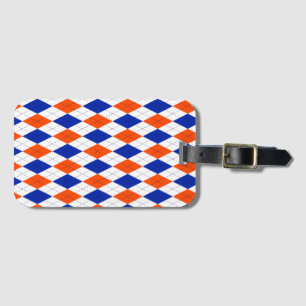 Orange and Blue Preppy Diamond Argyle Pattern Luggage Tag