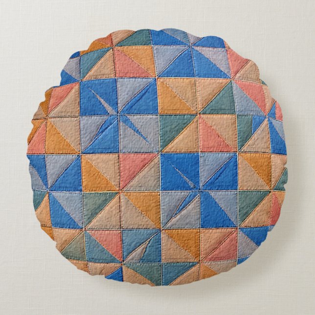orange and blue quilt round cushion (Front)