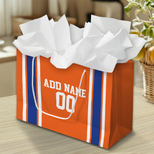 Orange and Blue Sports Jersey Birthday and Name Large Gift Bag