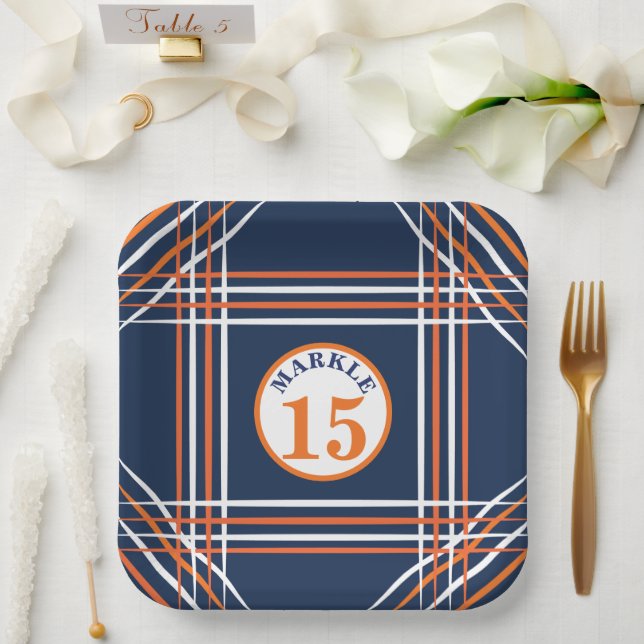 Orange and Blue Sports Theme Paper Plate (Wedding)