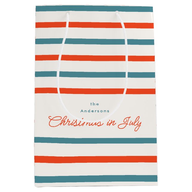 Orange and Blue Stripes Christmas in July Summer Medium Gift Bag (Front)