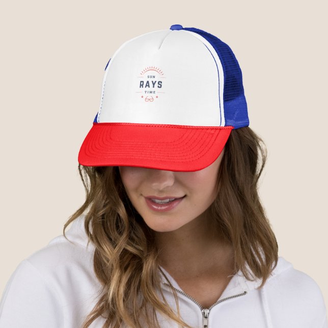 Orange and Blue Sun Rays Time Trucker Hat (In Situ)