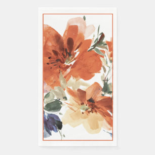 Orange and blue watercolor floral  napkin