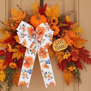 Orange and blue watercolor floral satin ribbon