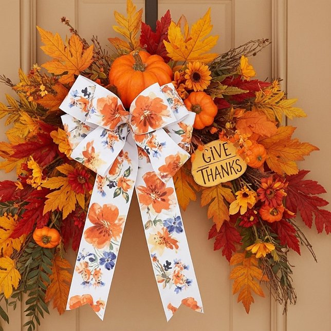Orange and blue watercolor floral  satin ribbon (Creator Uploaded)