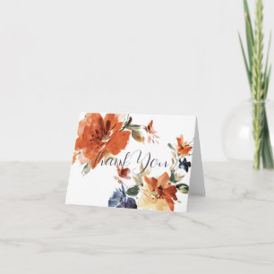 Orange and blue watercolor floral thank you card