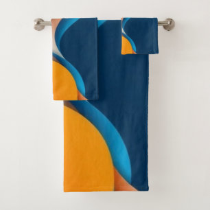 Orange and Blue Waves Bath Towel Set