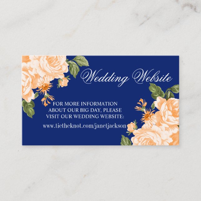 Orange and Blue Wedding Flower  Enclosure Card (Front)