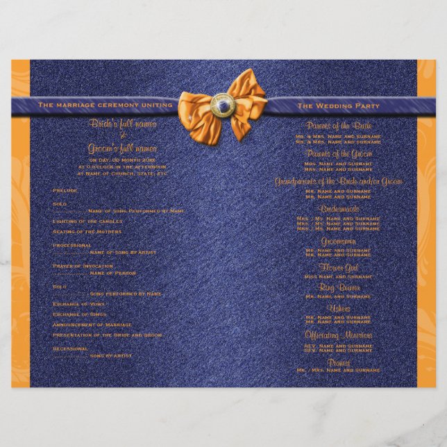 Orange and blue wedding program (Front)