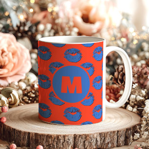Orange and Blue XOXO Kissing Lips Personalized Coffee Mug