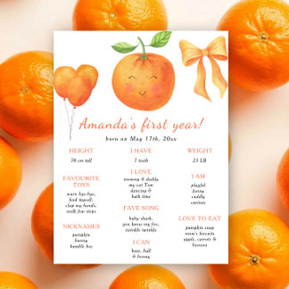 Orange and Bow First Birthday Milestone Birthday Poster