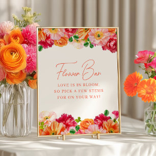 Orange and Bright Pink Bridal Shower Flower Bar Poster