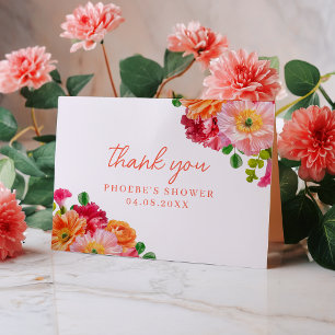 Orange and Bright Pink Floral Bridal Shower Folded Thank You Card