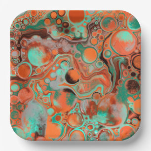 Orange and Brown Abstract Art Birthday Party Paper Plate