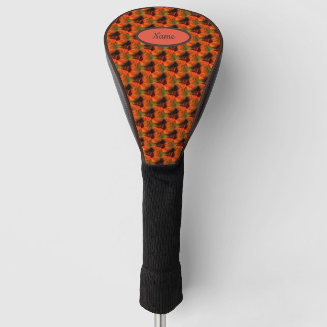 Orange And Brown Abstract Art Pattern Personalised Golf Head Cover (Front)