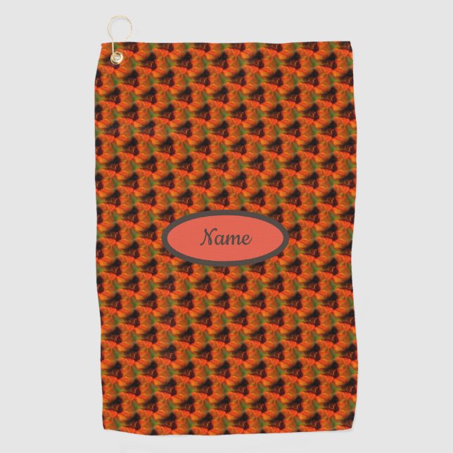 Orange And Brown Abstract Art Pattern Personalized Golf Towel (Front)