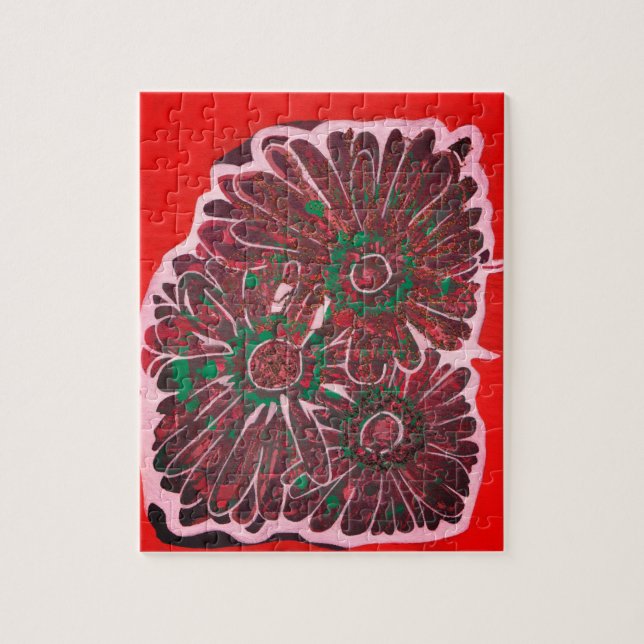Orange and brown batik flowers jigsaw puzzle (Vertical)