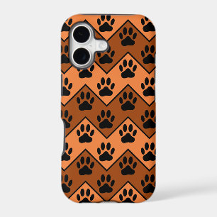 Orange And Brown Chevron With Dog Paw Pattern
