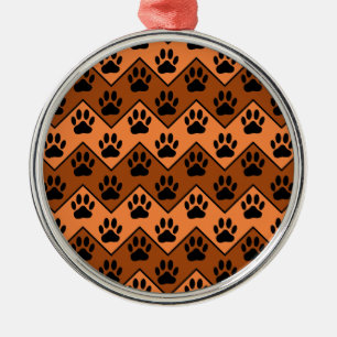 Orange And Brown Chevron With Dog Paw Pattern Metal Tree Decoration