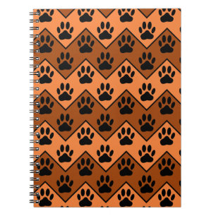 Orange And Brown Chevron With Dog Paw Pattern Notebook