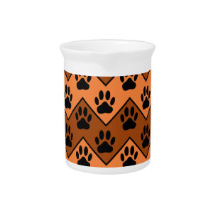 Orange And Brown Chevron With Dog Paw Pattern Pitcher