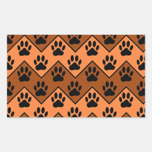 Orange And Brown Chevron With Dog Paw Pattern Rectangular Sticker
