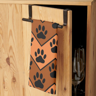 Orange And Brown Chevron With Dog Paw Pattern Towe Tea Towel
