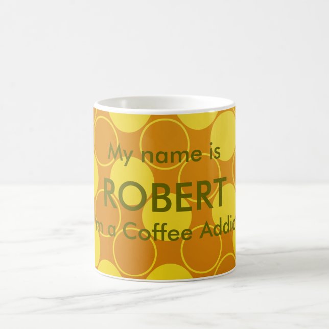 orange and Brown Circles Coffee Addict Mug (Center)