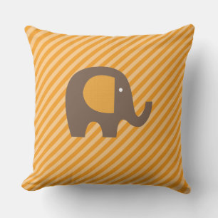 Orange and Brown Elephant on Diagonal Stripe Cushion