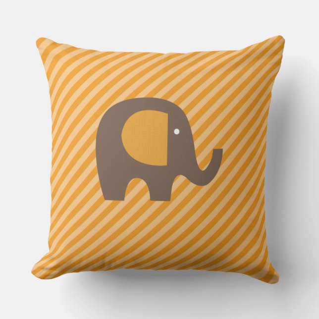 Orange and Brown Elephant on Diagonal Stripe Cushion (Front)