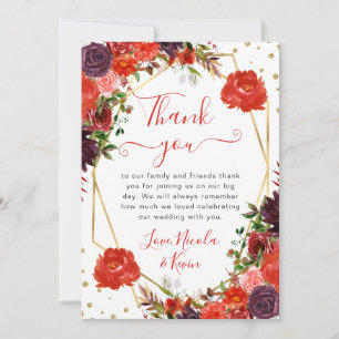 Orange and Brown Fall flowers Frame Wedding Thank You Card