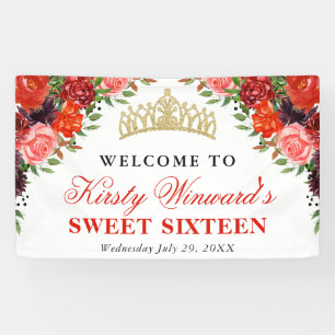 Orange and Brown Fall Flowers Sweet 16 Banner