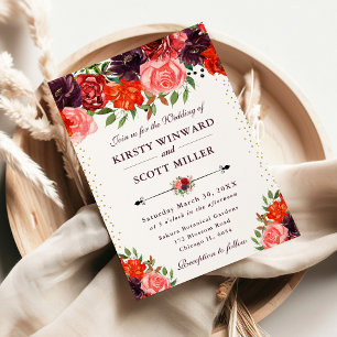 Orange and Brown Fall Flowers Wedding Invitation