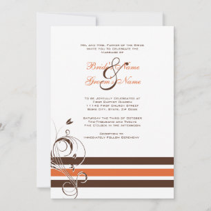 Orange and Brown Floral Bars Wedding Invitation