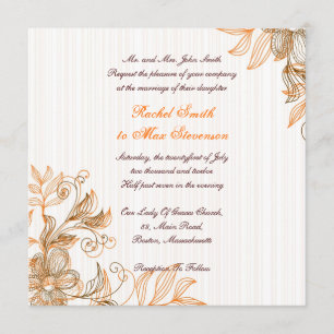 Orange and Brown Floral Wedding Invitation