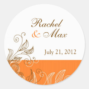 Orange and Brown Floral Wedding Label
