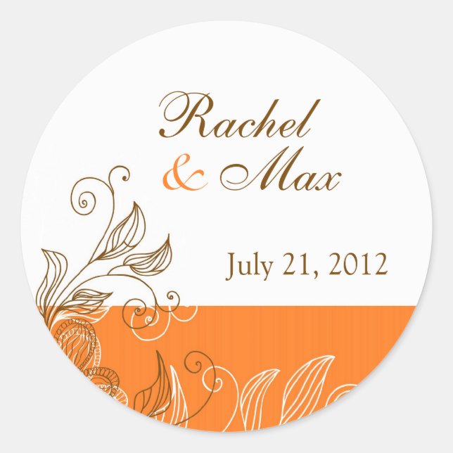 Orange and Brown Floral Wedding Label (Front)