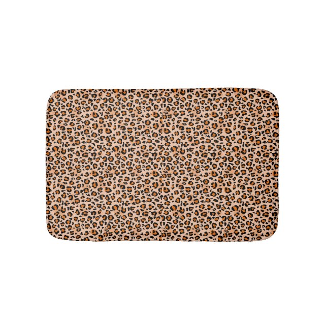 Orange and Brown Leopard Print Bath Mat (Front)